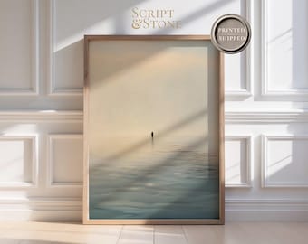 Jesus Walks on the Water, Faith Wall Art, Biblical Fine Art Canvas, Minimalist Neutral Christian Home Decor, Printed and Shipped