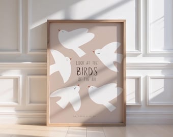 Look At the Birds of The Air, Christian Wall Art, Mathew 6, Scripture Nursery Decor, Sunday School Poster, Bible Verse Giclee Print