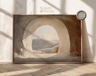 He is Risen, Biblical Fine Art Canvas, Minimalist Neutral Christian Home Decor, Faith Artwork Printed and Shipped