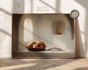 Loaves and Fishes Canvas Print, Jesus Feeds the Five Thousand, Biblical Fine Art, Minimalist Christian Fine Art, Printed and Shipped