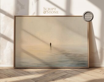 Jesus Walks on the Water, Faith Wall Art, Biblical Fine Art Canvas, Minimalist Neutral Christian Home Decor, Printed and Shipped