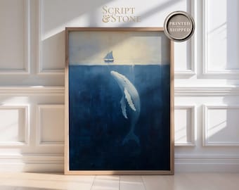 Jonah and the Whale, Framed Floating Canvas Biblical Fine Art, Minimalist Christian Decor, Faith Artwork