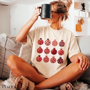 Pomegranate Shirt for Women, Pretty Patterned Fruit Tee, Winter Holiday Cottagecore Christmas Gift
