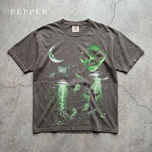 Halloween Alien Invasion Tee, Pumpkin Patch UFO Landing, Martian Night Sky, Spooky Sci-Fi Comfort Colors