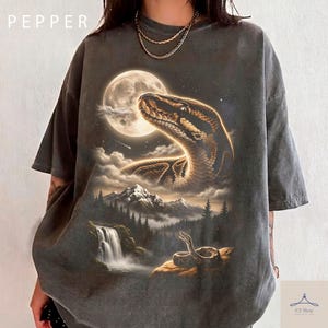 Python Moon Shirt, Snake Lover Comfort Colors, Full Wildlife Graphic, Vintage Mountain Waterfall Style for Reptile Lovers