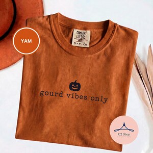 Maglietta "Gourd Vibes Only", divertente gioco di parole sulla zucca, graziosa maglietta autunnale di Halloween, colori comodi per la stagione spettrale.