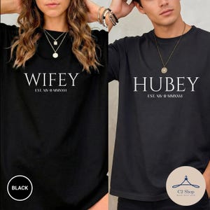 Custom Comfort Colors Hubby & Wifey Shirt, Engagement Gift, Anniversary Date Shirt, Matching Couples Outfit, Honeymoon Shirt, Wedding Tee