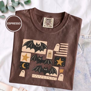 Patchwork Bat Ghost Tee, Spooky Vibes Halloween Party, Dark Academia Fall, Hangin My Boos, Comfort Colors