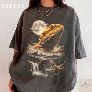 Bearded Dragon Moon Tee, Vintage Reptile Wildlife Graphic, Mountain Waterfall Nature Scene, Comfort Colors for Lizard Lovers