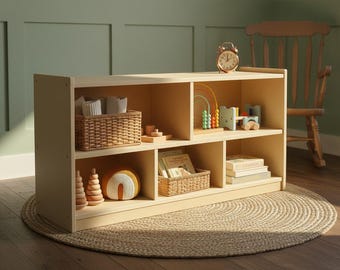 Montessori Kids Bookshelf with Toy Storage, 5-Cube Wooden Organizer Cabinet for Nursery, Playroom, Classroom & Kids Room