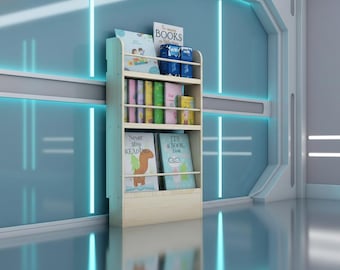 Behind The Door Montessori Bookshelf, Wall Mounted Kids Bookcase, Slim Wooden Nursery Book Shelf, Toddler Room & Playroom Storage