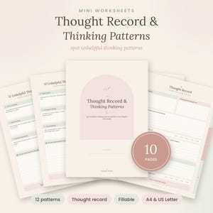 Thought Record Worksheet PDF, 12 Thinking Patterns, Fillable A4 and US Letter