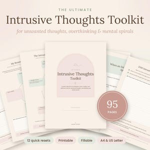 Intrusive Thoughts Workbook, 95-Page Printable and Fillable PDF for Overthinking