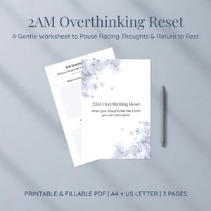 2AM Overthinking Reset Worksheet | Calm Night Anxiety, Racing Thoughts (PDF Download)