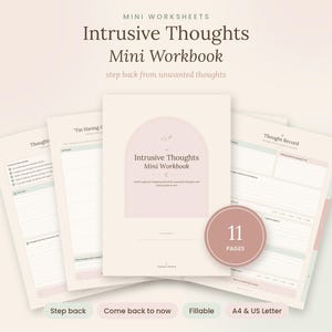 Intrusive Thoughts Mini Workbook, 11-Page Printable PDF With Fillable A4 and US Letter Worksheets
