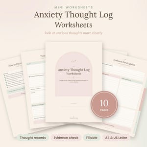Thought Record Worksheet, Fillable PDF in A4 and US Letter