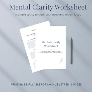 Mental Clarity Worksheet | Overthinking Reset, Thought Organizer (Digital Download)
