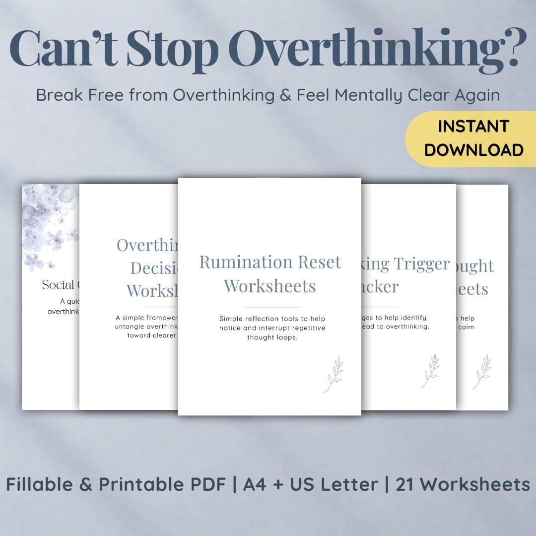 Overthinking Reset Workbook Bundle, CBT Rumination Worksheets (21 PDF ...