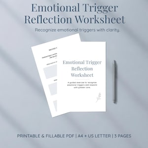 Arbetsblad för reflektion över emotionella triggers | KBT självhjälps-PDF (ifyllbar)