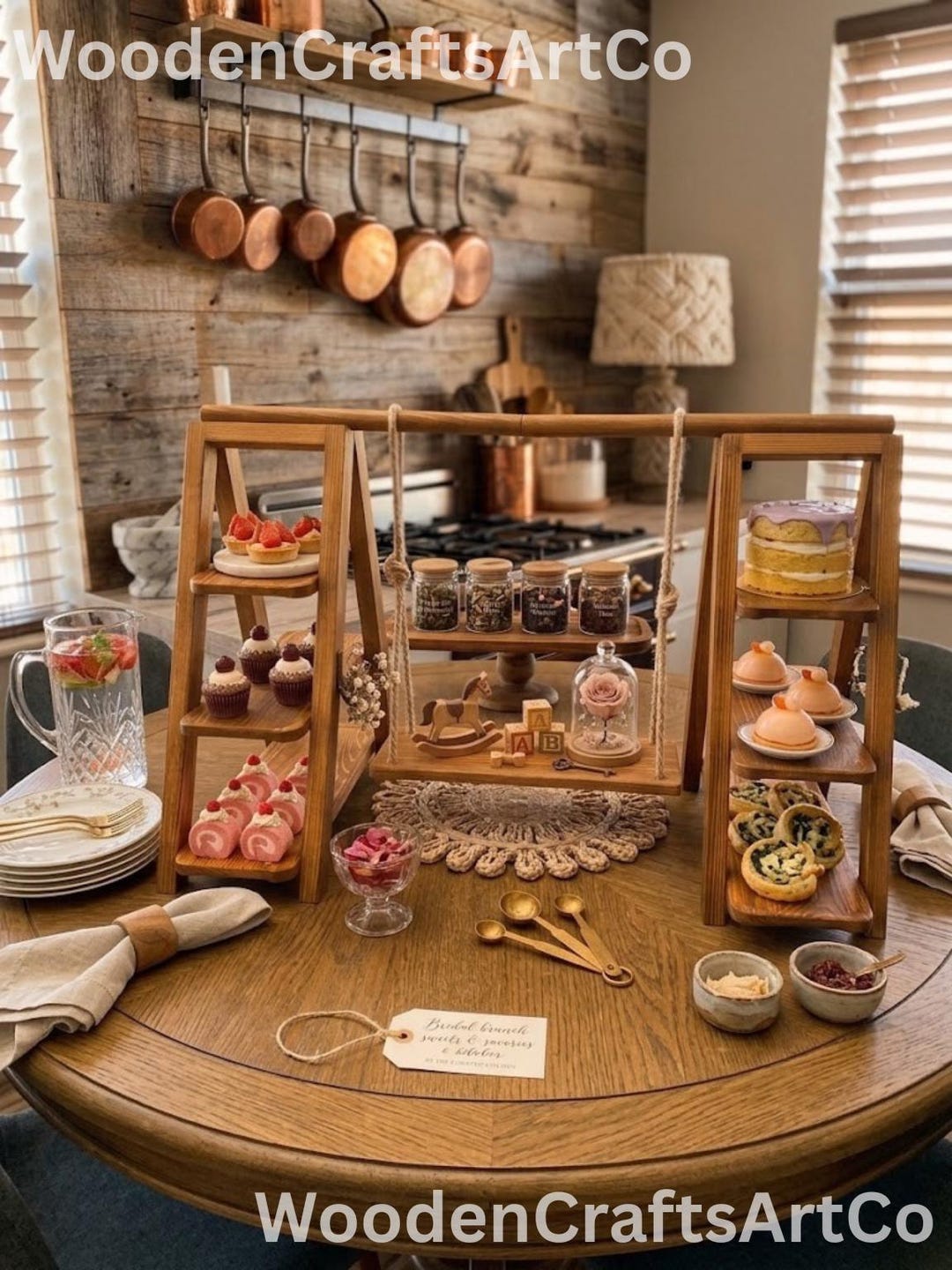 Pastry Display Risers 3-tier Wooden Cupcake Stand With Swing | Bakery Display Stand | Cupcake ...