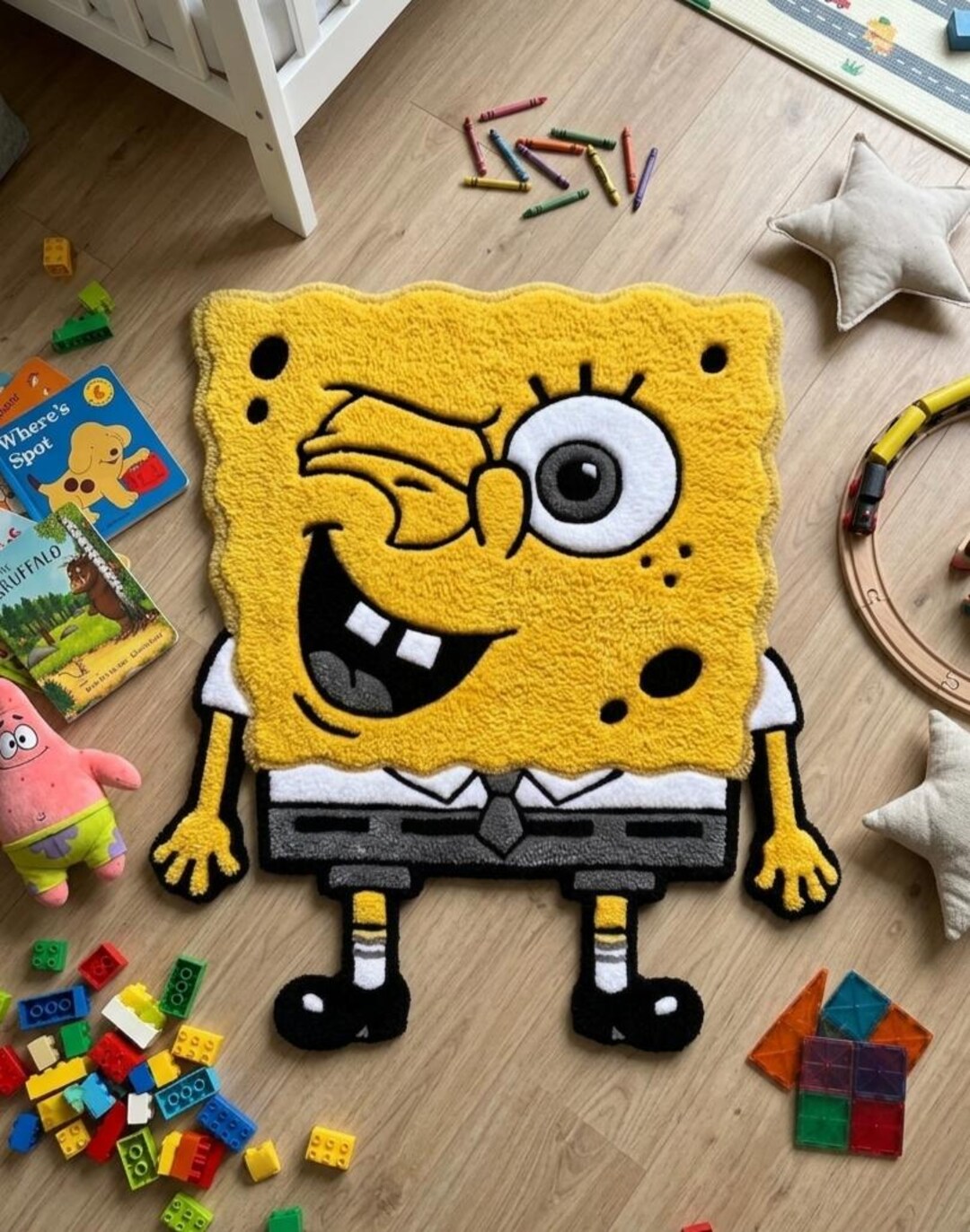 Sponge Cartoon Character Kids Rug – Handmade Tufted Soft Playroom ...