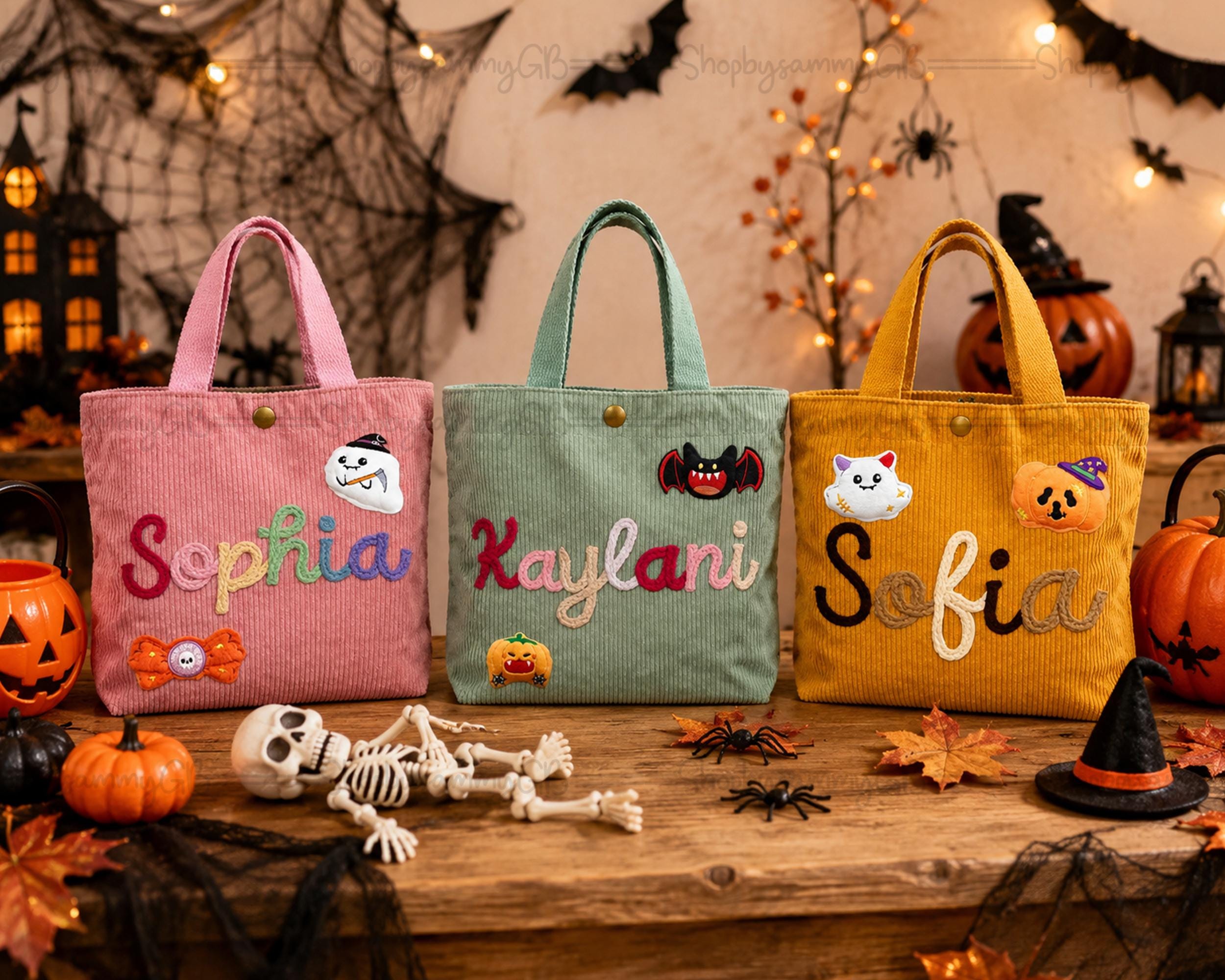 Personalized Halloween Tote Bag, Custom Name Trick or Treat Bag for ...