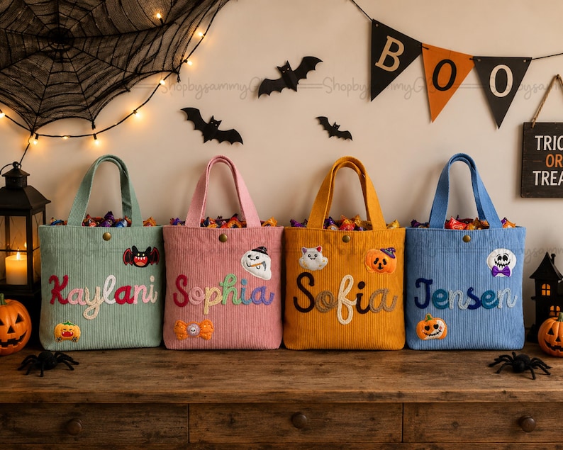 Personalized Halloween Tote Bag, Custom Name Trick or Treat Bag for ...