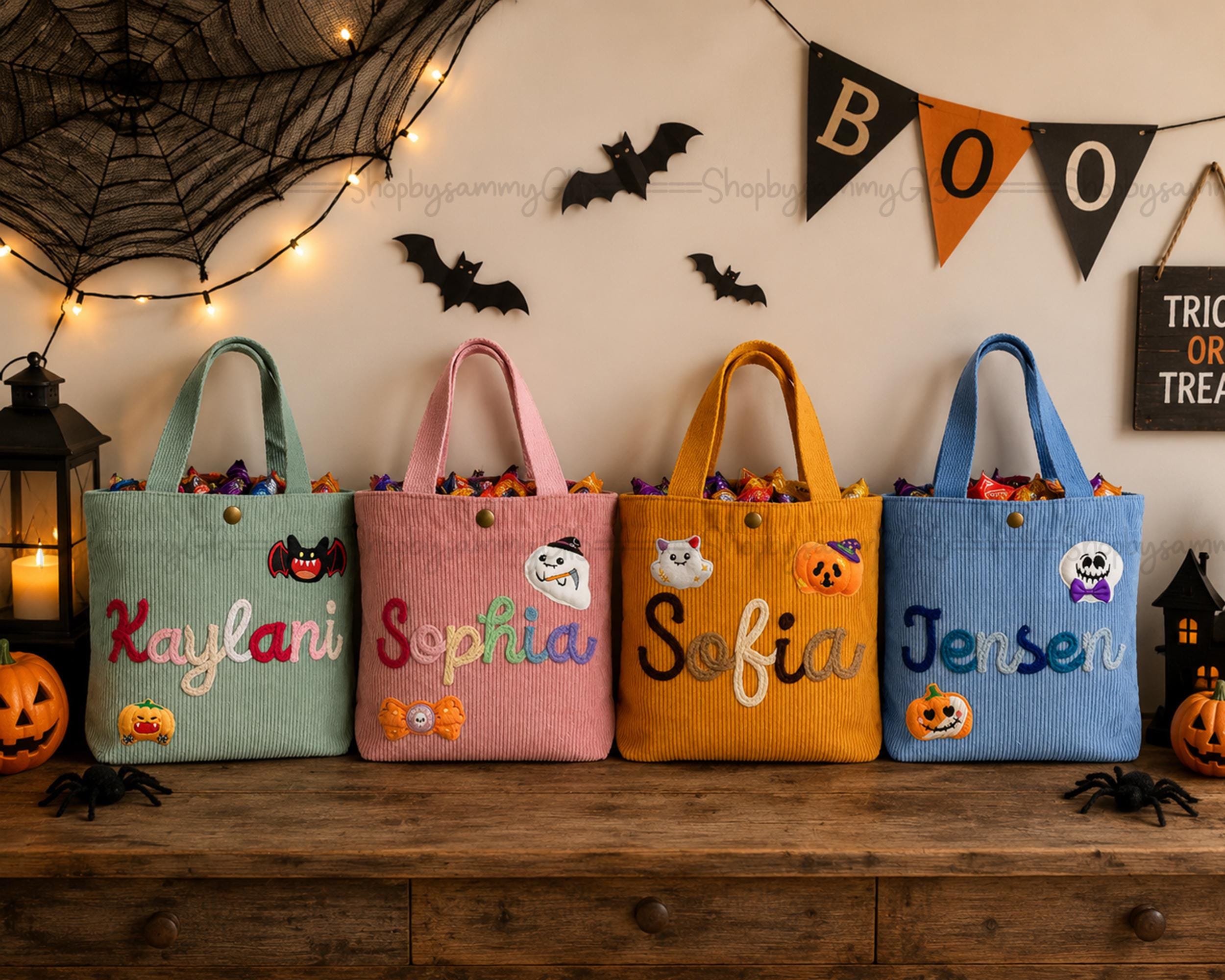 Personalized Halloween Tote Bag, Custom Name Trick or Treat Bag for ...
