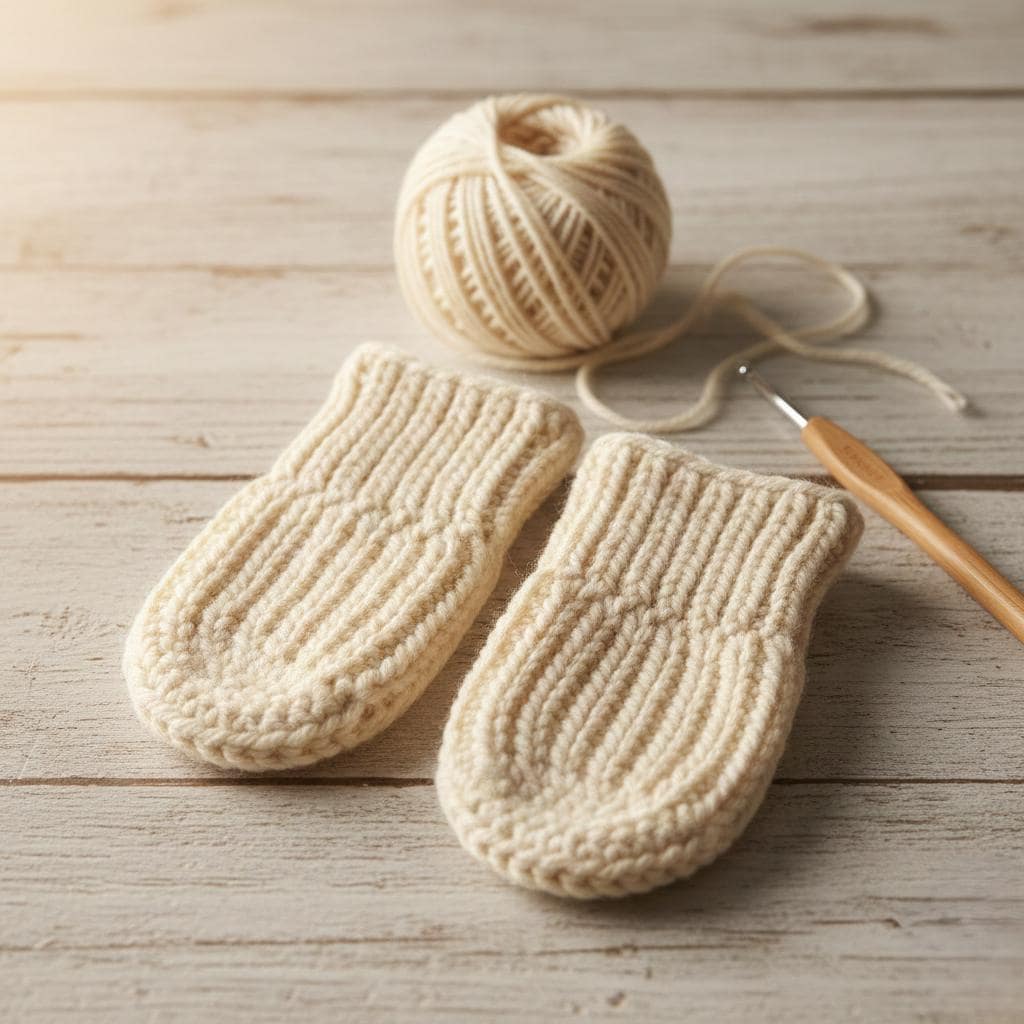 39 Crochet Mittens with Ornaments, Fingerless Mitts, and Baby Sets 8 Baby crochet mittens