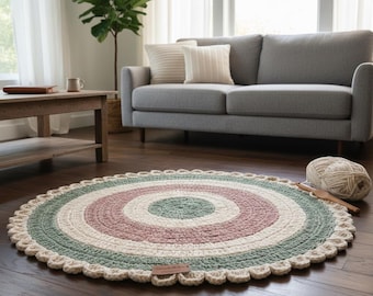 Beginner crochet rug pattern, Round knit rug pattern, Crochet rug pattern for beginners, Simple rug design, Crochet home decor rug pattern