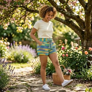 Mönster för virkade shorts med dragsko, Nybörjarvänligt, Shorts för kvinnor, Randiga virkade shorts, Virkning av restgarn, Loungeshorts, bild 6