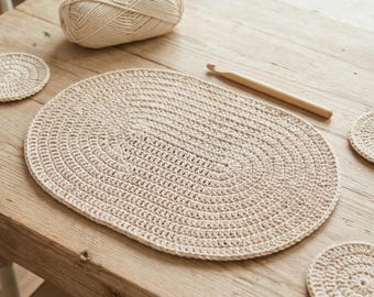 Crochet oval placemat pattern, Farmhouse placemat crochet, Handmade placemat pattern, Crochet table mat, Dining table mat.
