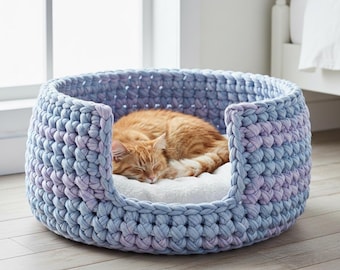 Modern crochet pet bed pattern, Crochet pet nest pattern, Crochet pet bed chunky yarn, Crochet cat cave bed pattern, Crochet pet bed pattern
