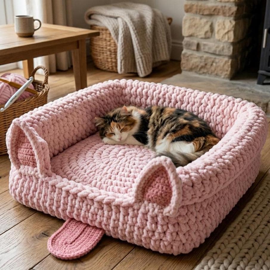 Pink Cat Bed Crochet Pattern / Best Oval Cat Bed