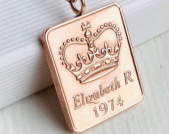 Royal Mint Proof Coin Medal Token Necklace, 1971 1972 1974 1975 1977 1978 Birthday Anniversary Gift for Friend, Ingot Style Necklace