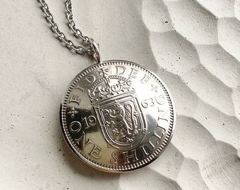 60th Birthday Lion Coin Necklace, 1963 Domed Pendant with Sterling Silver, Queen Elizabeth