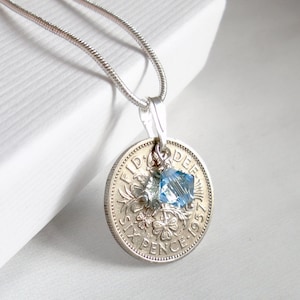 1965 Sixpence Necklace: 60th Birthday Gift, Sterling Silver Bail
