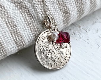 60th Sixpence Necklace, 1963 Coin Pendant, 60th Birthday Jewellery Gift for Woman - Mum, Sister, Aunt's 60th
