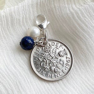 Sterling Silver Sixpence Bridal Charm: Something Old, New, Borrowed, Blue