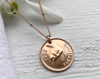 Farthing Necklace, Choose Your Year, Birthday Gift for Wife, Sister, Mother or Friend