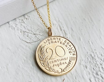 60th Birthday 1964 Centimes French Coin Charm Necklace - Gift for Friend, Wife, Sister