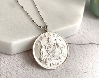 1963 Australian Silver Sixpence 60th Pendant with Sterling Silver Chain - 60th Gift