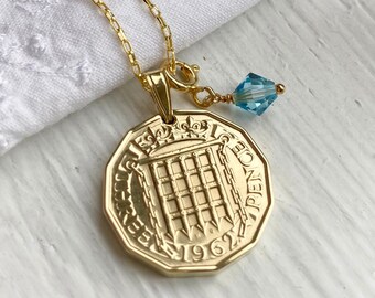 1962 Birthday Coin Necklace for Women- Birthstone Necklace, 60th Anniversary Gift with QE2