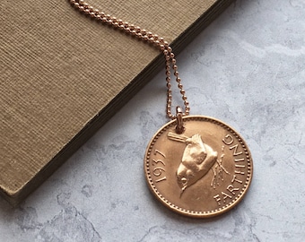 Bronze Coin Necklace Gift for Women - Real Jenny Wren Coin, Rose Gold Necklace Boho Gift for Friend, Mom, Sister