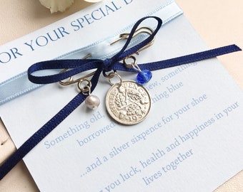 Something Old, New, Borrowed & Blue Wedding Charm, Lucky Sixpence, Bridal Gift, Garter Charm, Wedding Day, Bridal Shower, Bouquet Charm