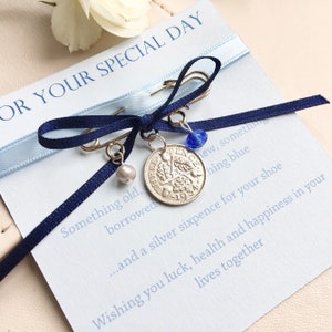 Something Old, New, Borrowed & Blue Wedding Charm, Lucky Sixpence, Bridal Gift, Garter Charm, Wedding Day, Bridal Shower, Bouquet Charm