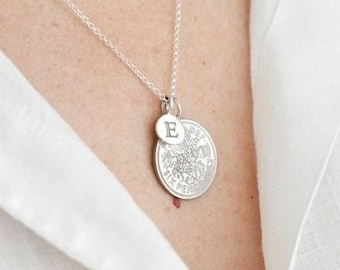 60th Birthday Sixpence Necklace, 1963/1964 Coin Pendant, Sterling Silver Initial Necklace