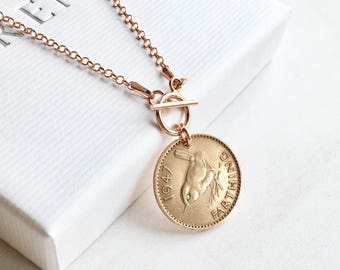 8th Anniversary Gift, Bronze Wren Farthing Necklace, Gift for Women, Gift for Wife, Bird Necklace, Coin Necklace for Her