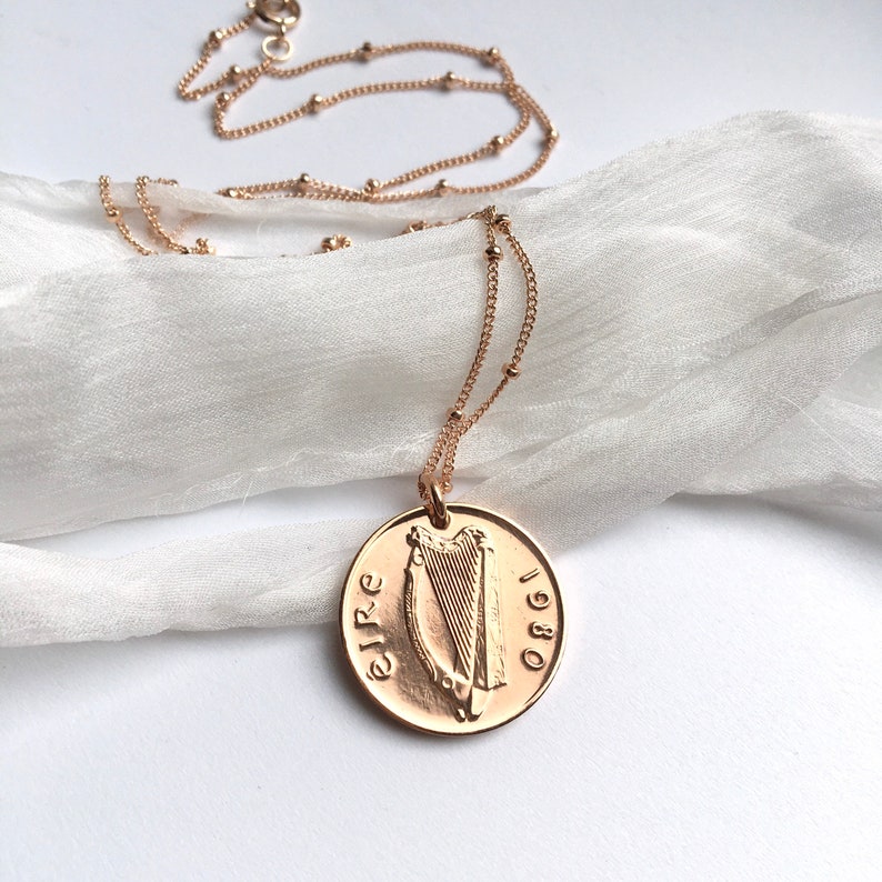 Irish Coin Necklace, Rose Gold Gift for Women, Irish Anniversary for Best Friend, Sister or Wife image 1