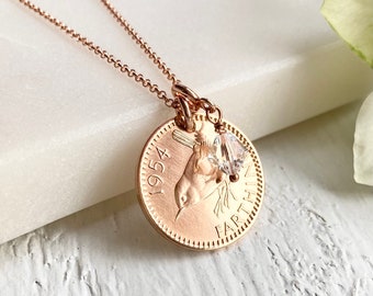 70th Birthday Gift, 1954 Farthing Necklace, Coin Pendant Gift for Wife, Sister, Mother or Friend